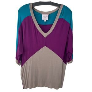 Romeo & Juliet Couture V Neck Short Sleeve Color Block Top Womens Medium